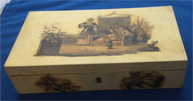 Vintage Wooden Playing Card Box Wood Burned Folk Art 5X3X4